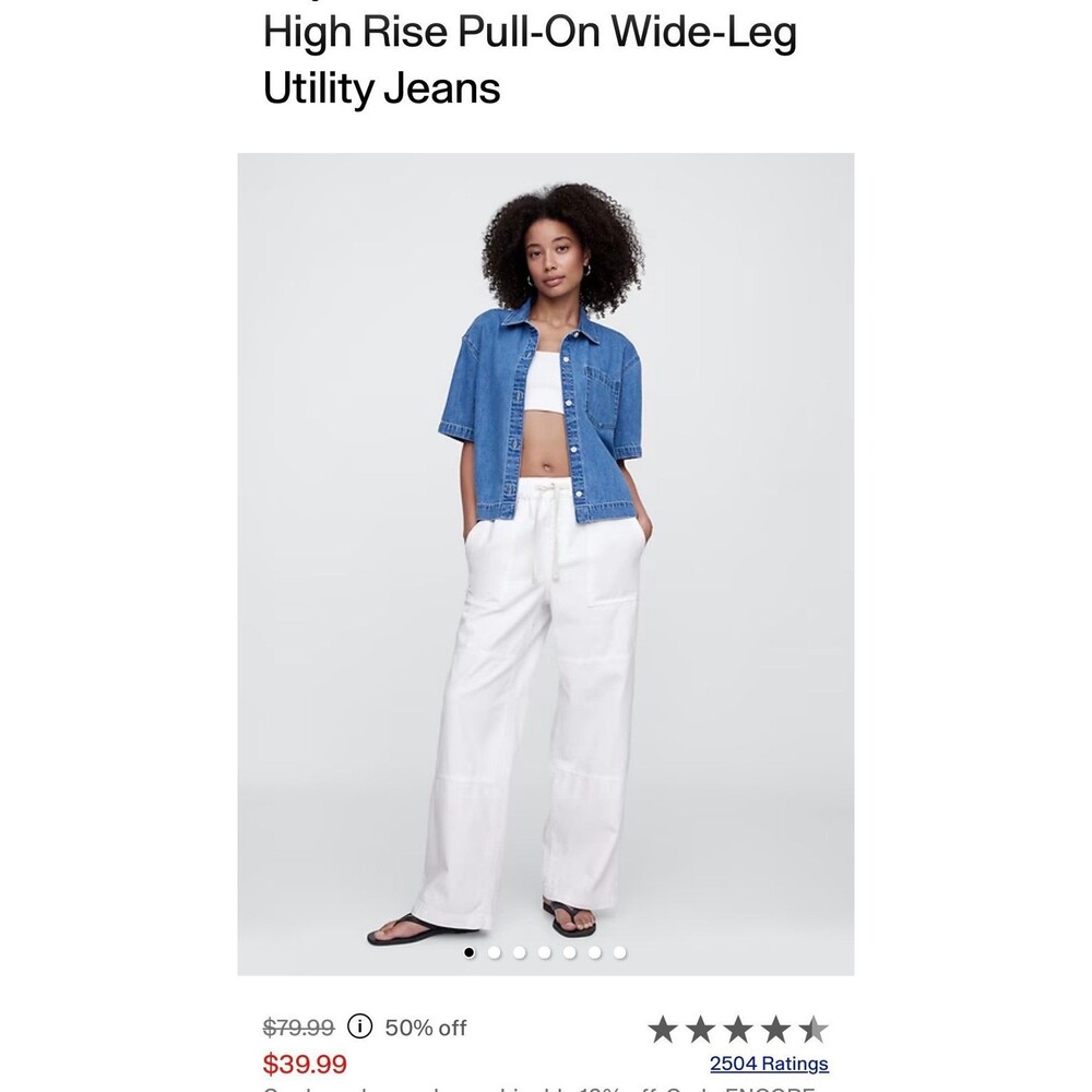 GAP Medium High‎ Rise Pull-On Wide-Leg Utility Jeans NWT